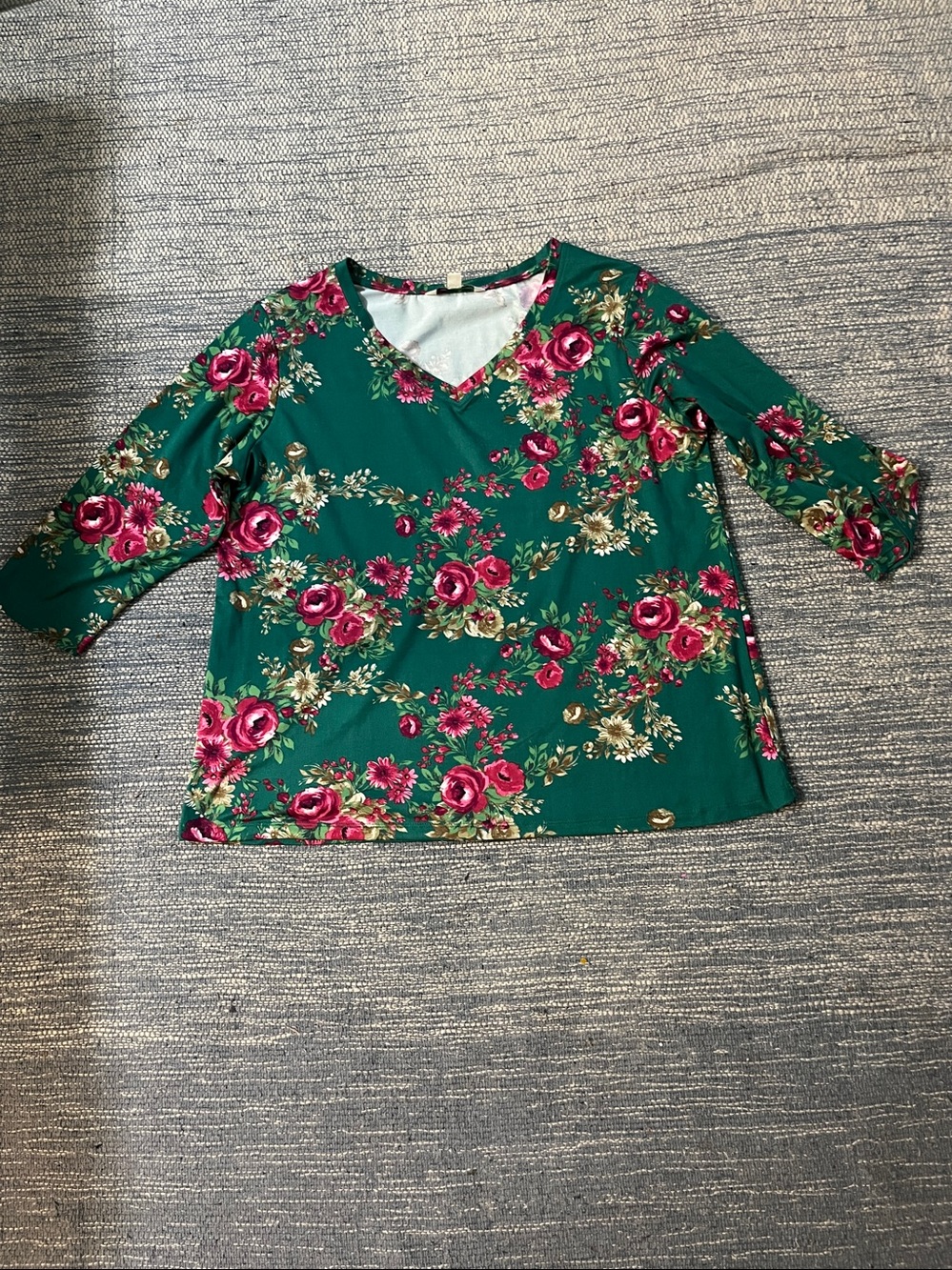 The Pioneer Woman Gorgeous Emerald Green Floral V-Neck Tunic T-shirt Size Large